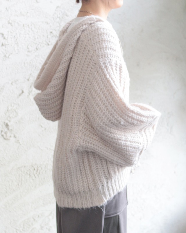 【LUPILIEN】畔編みニット ざっくり編み フードジップ ニットパーカー　(251093)