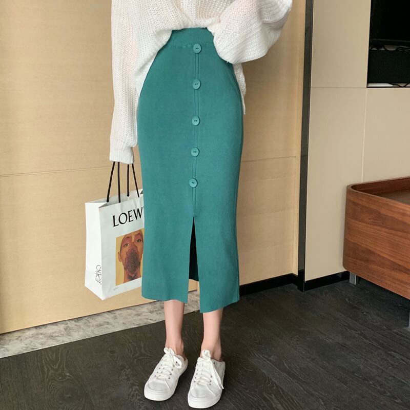 オータムウィンターニットドレス ハイウェストウェスト薄手スカート 秋物 冬物 ドラファッションホール19657989317