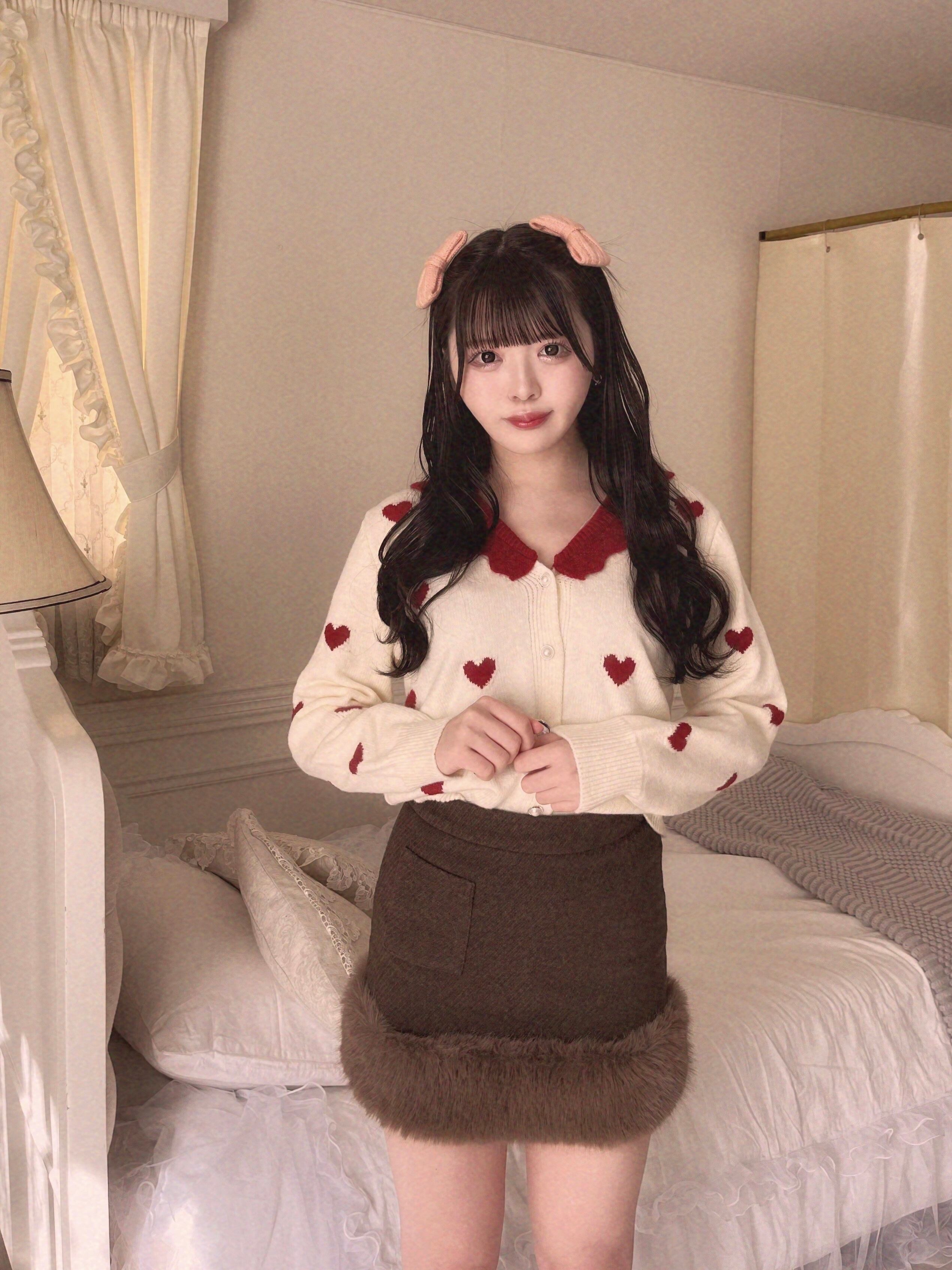 lady fur mini skirt-BROWN