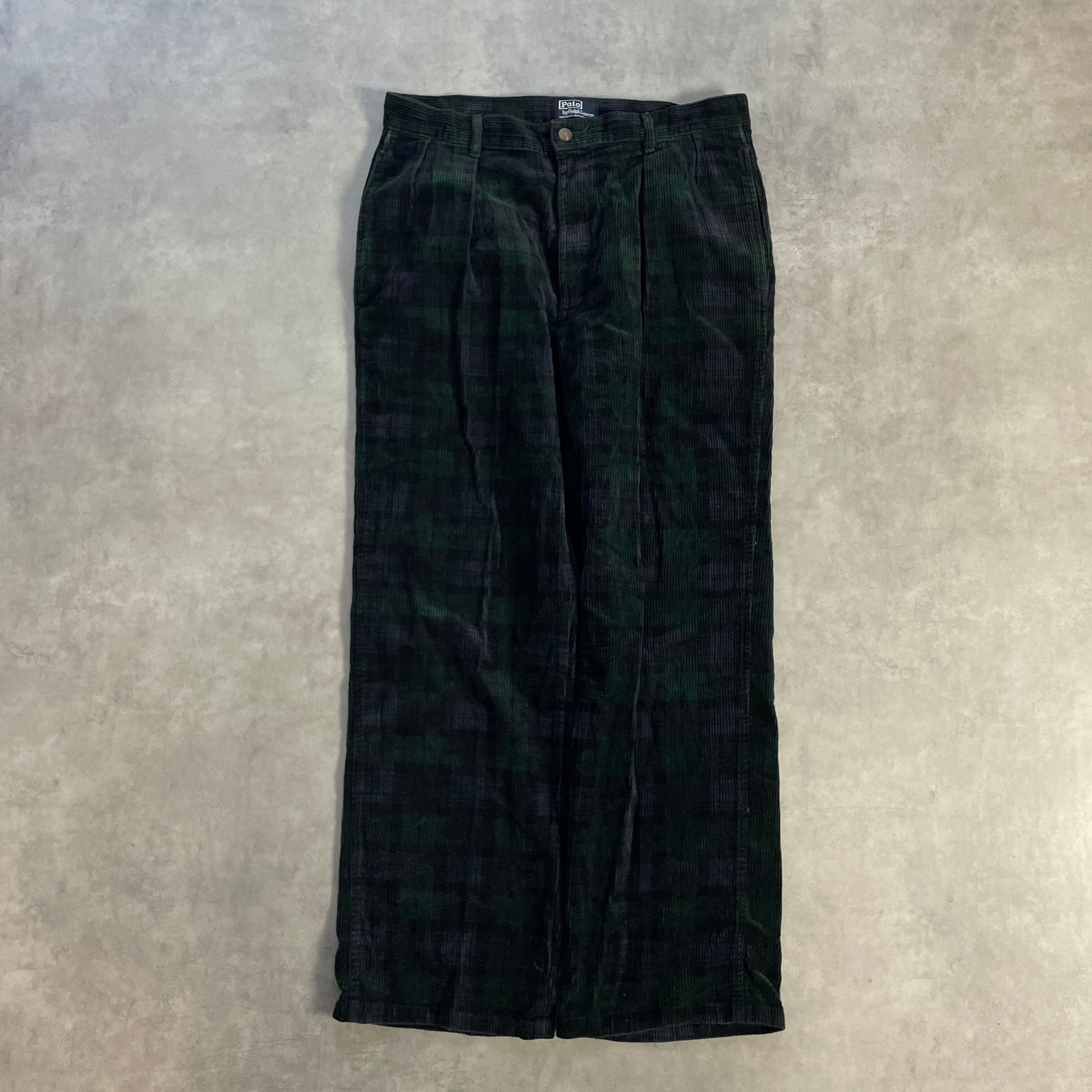 名作 90s Polo by Ralph Lauren ブラックウォッチ パンツ コーデュロイ USA製 チェック チノパン
