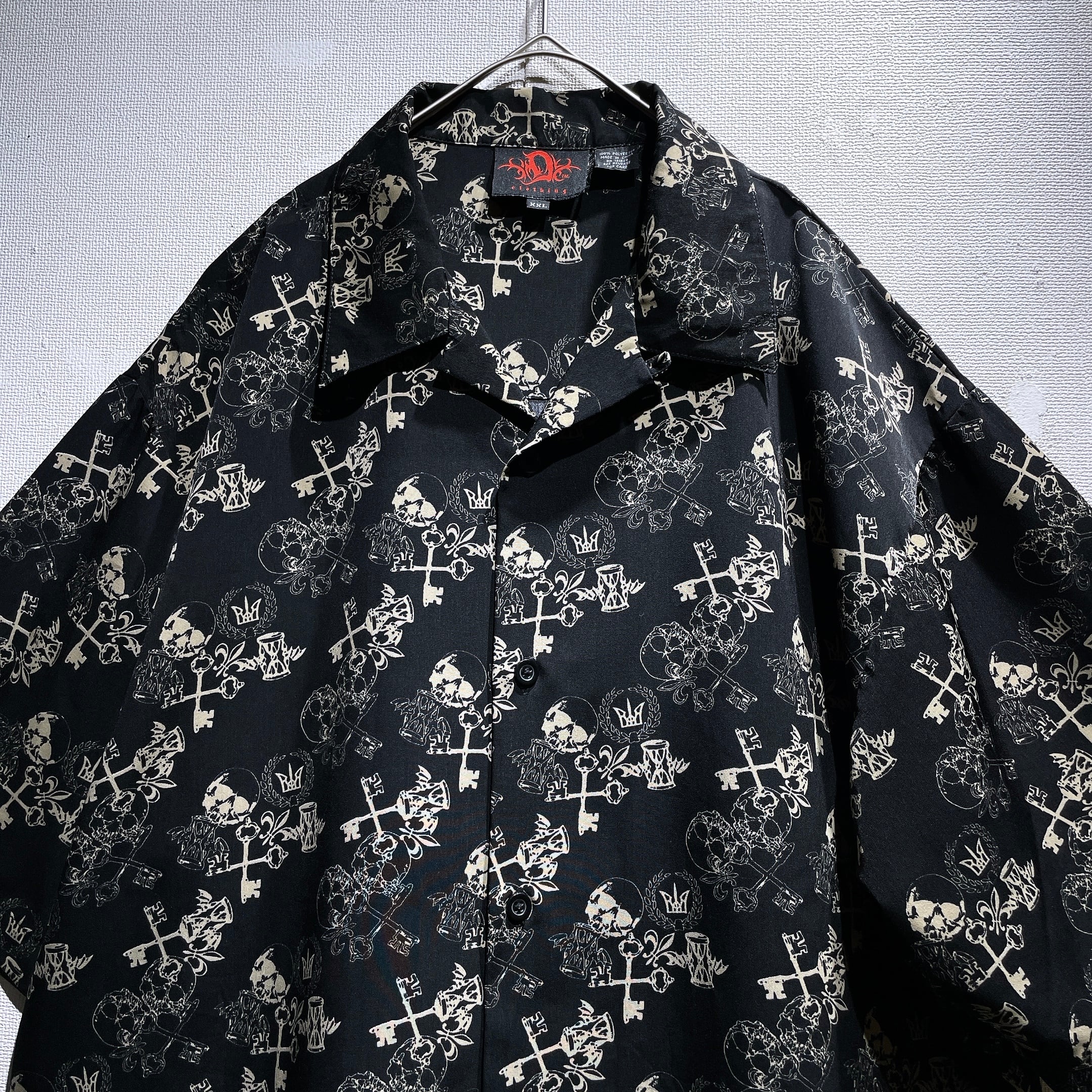 Black mode × Gothic pattern Design Drape loose SS open collar shirt