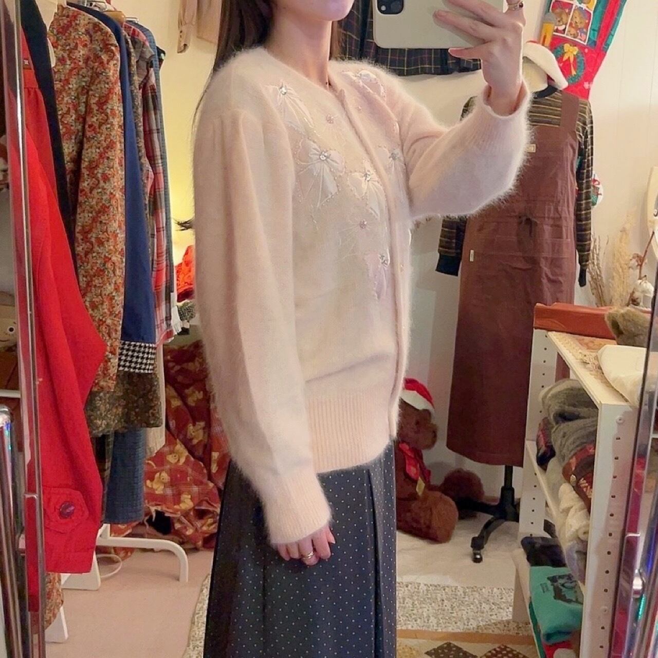 many ribbon angora knit cardigan