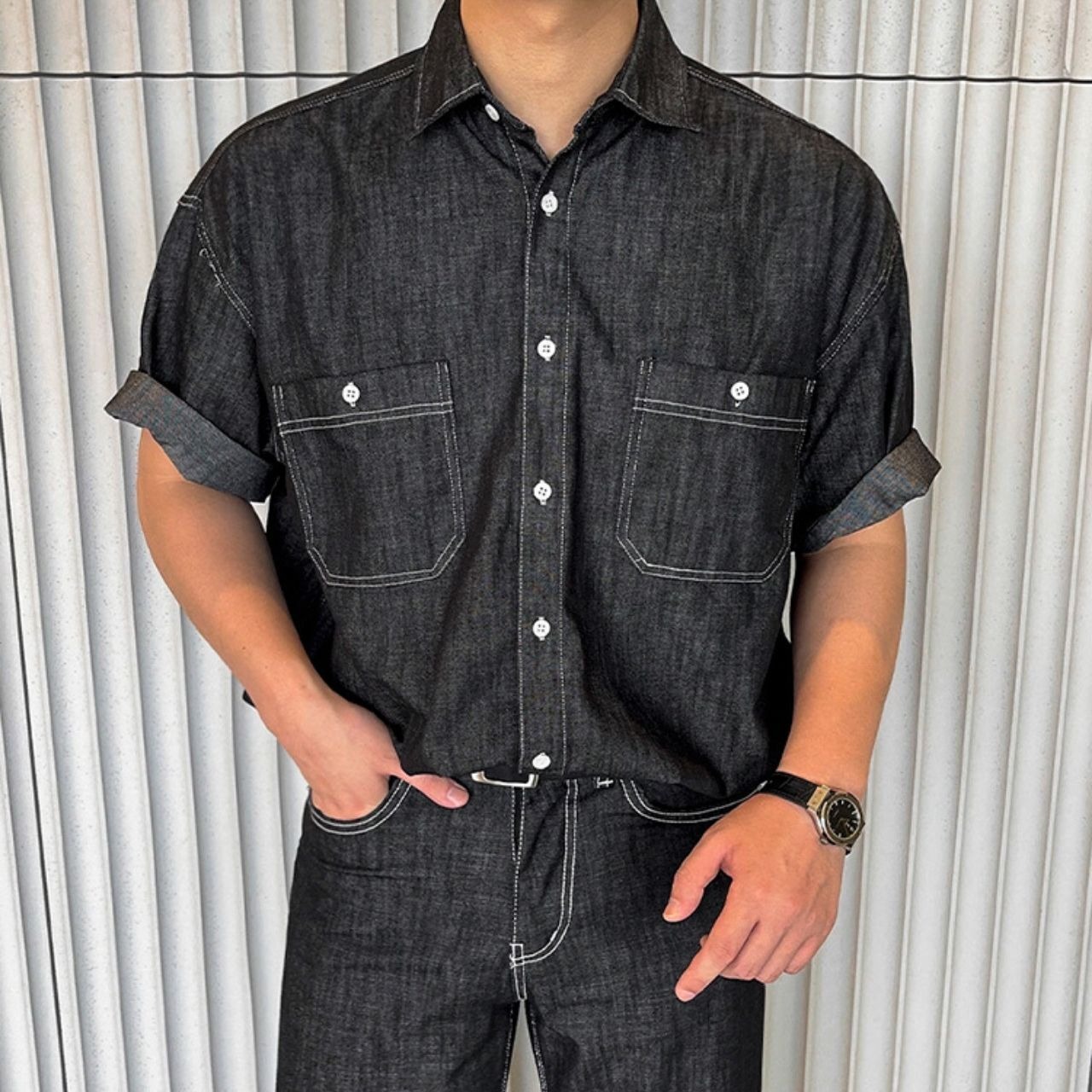 ブラックデニムシャツ　（別売りでセットアップのパンツあり）　MT0080436