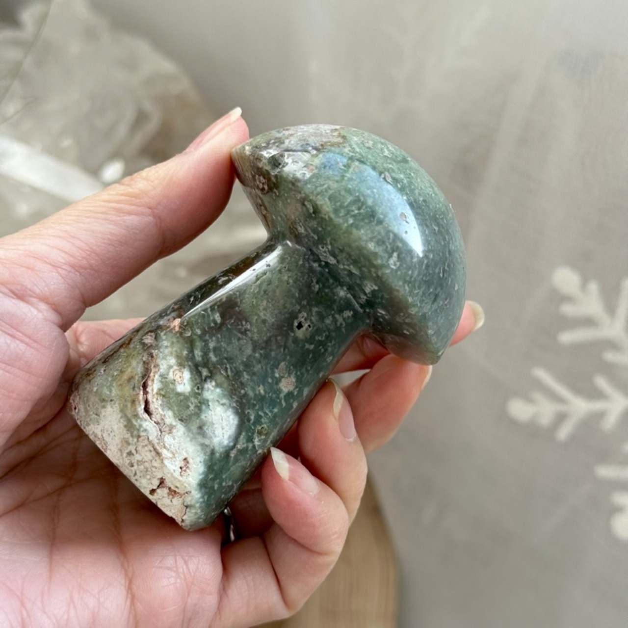 オーシャンジャスパーマッシュルーム＊231143＊天然石きのこ型＊天然石インテリア＊置き物＊インテリアストーン