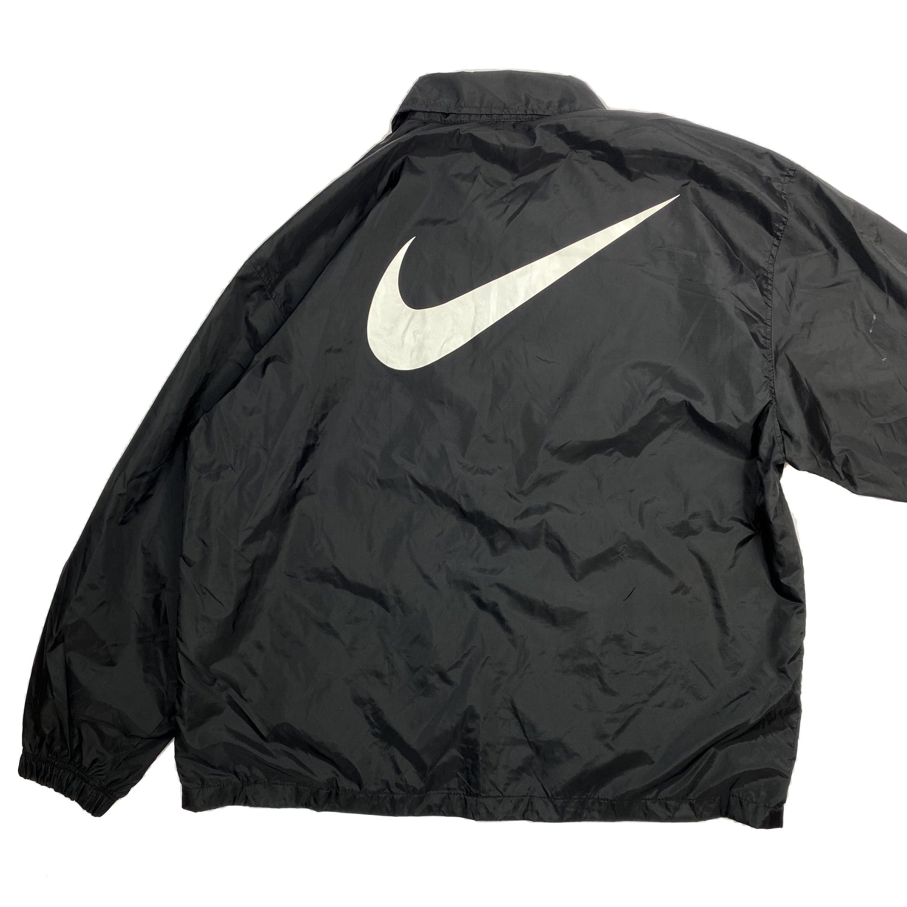 90s 白タグ Nike ナイロン コーチ ジャケット 両面ロゴ ブラック