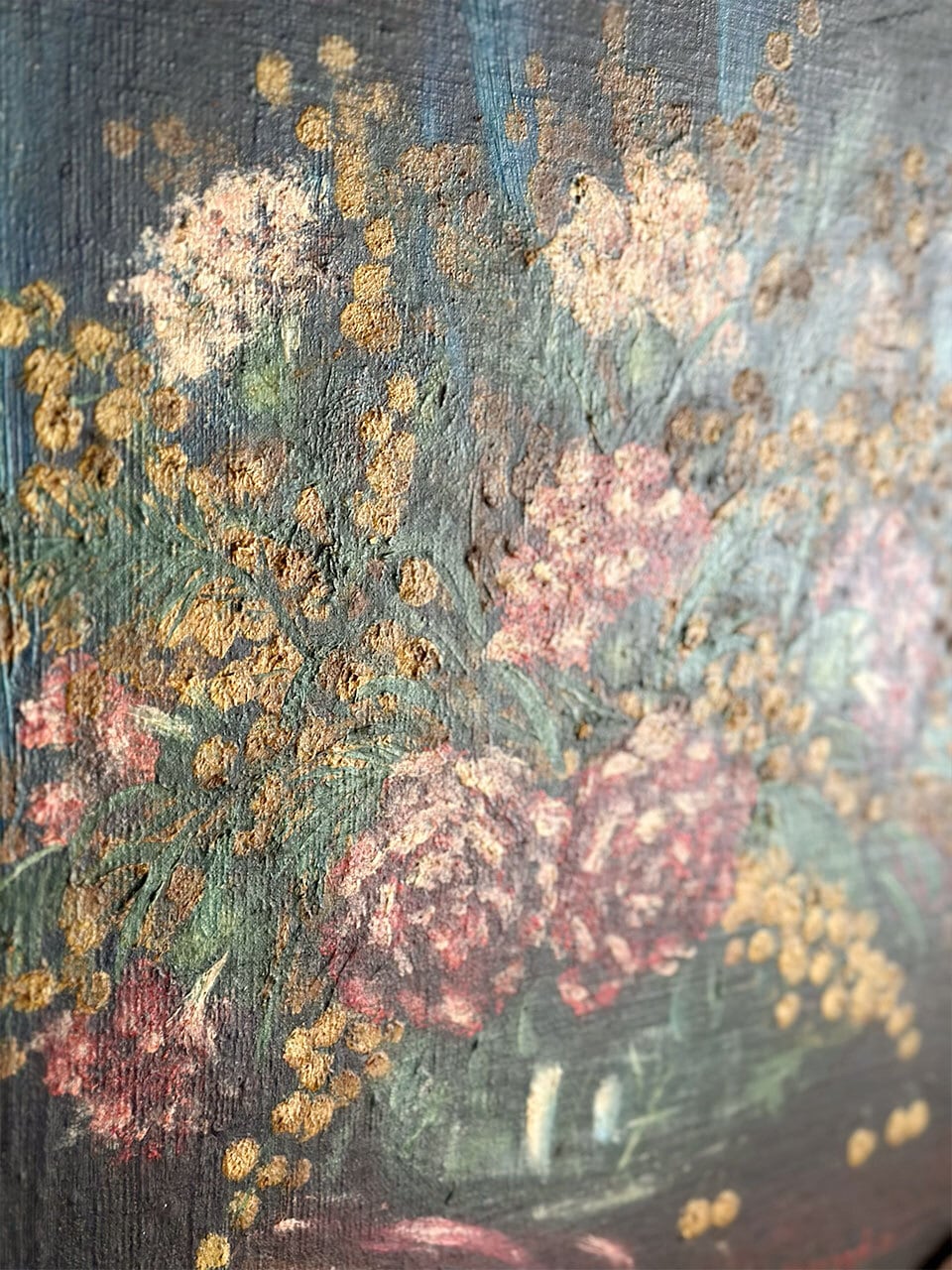 ミモザとカーネーションの油絵 額装 アート | Brocante de La Cocotte