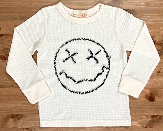子供服 ハンドメイド ロングTシャツ トップス ワッフル スマイル 子供服 ハンドメイド ロングTシャツ トップス ワッフル スマイル