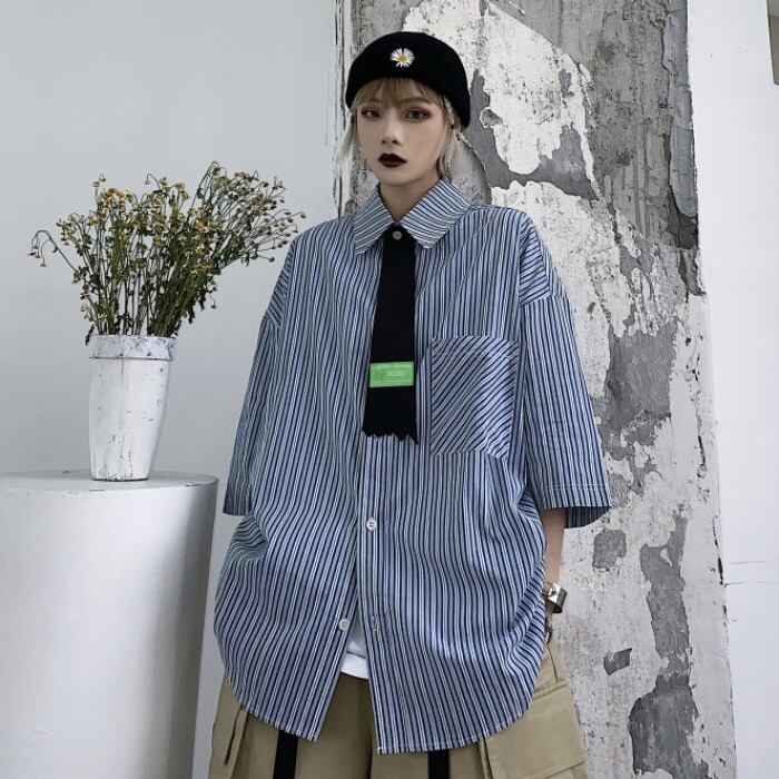 スタイルサマーストライプシャツ ルーズ かわいい 夏物 ケッペル11084520438