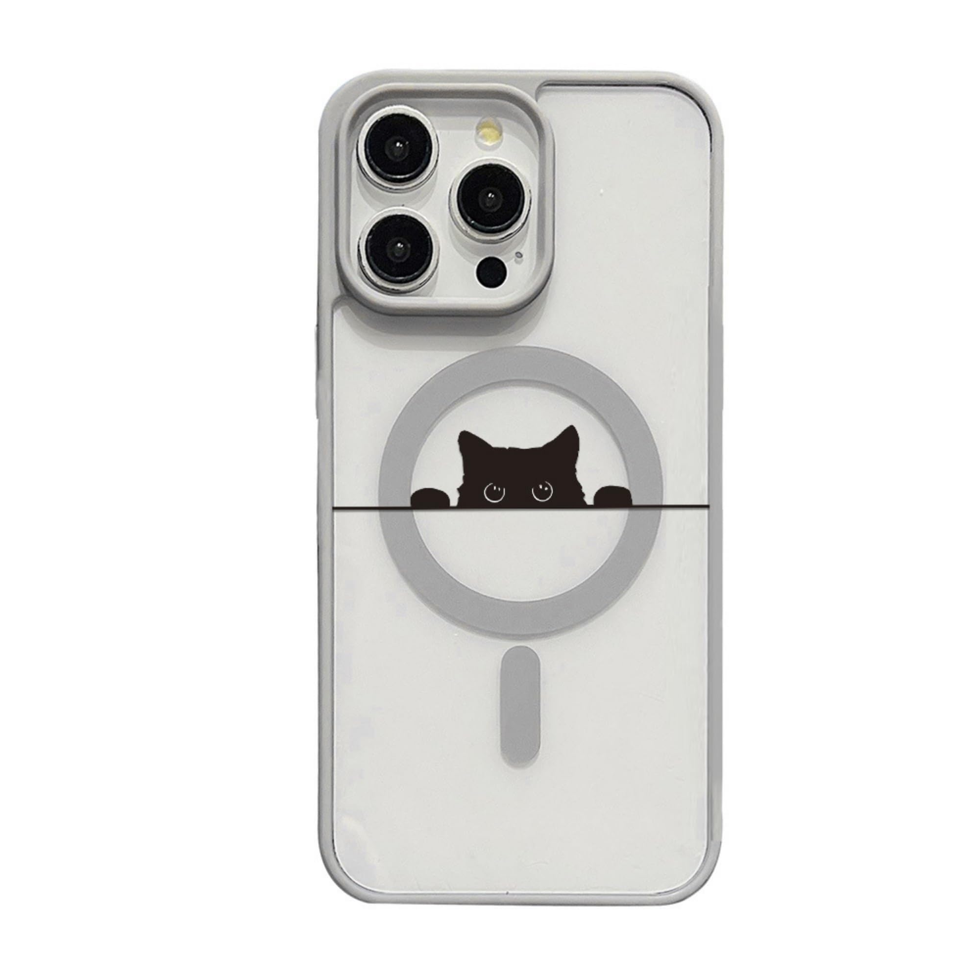 スマホケース 猫柄 かわいい シンプル おしゃれ 無地 シリコン iphone15/16/17シリーズ対応ケース 耐衝撃 アイフォン15/16/17対応 落下防止 大人可愛い 韓国 マグセーフ ワイヤレス充電対応 レディース プレゼント ギフト MagSafe対応 猫デザイン クリア マグネット内蔵 透明 猫好き (猫ちゃんxグレー(MagSafe), iphone17対応)