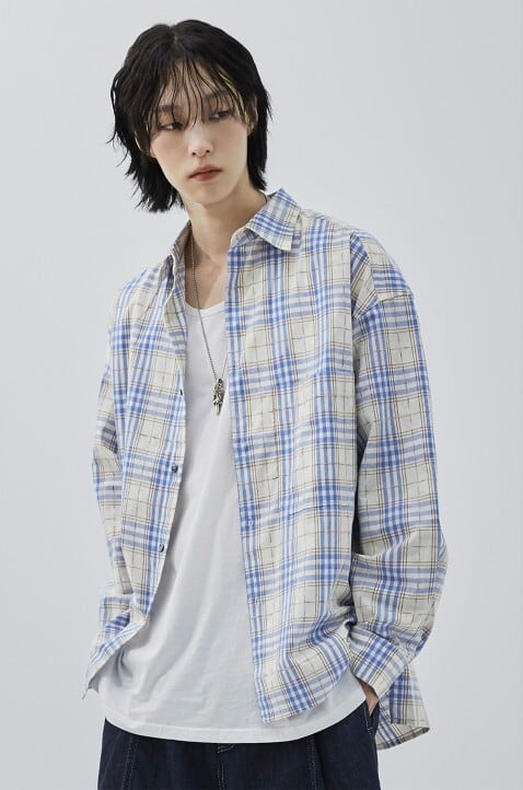 【MIM the wardrobe】SUNNY SEERSUCKER CHECK SHIRT★韓国 ☆Stray Kids リノ 着用!!【MIM THE WARDROBE】VINTAGE WASHED