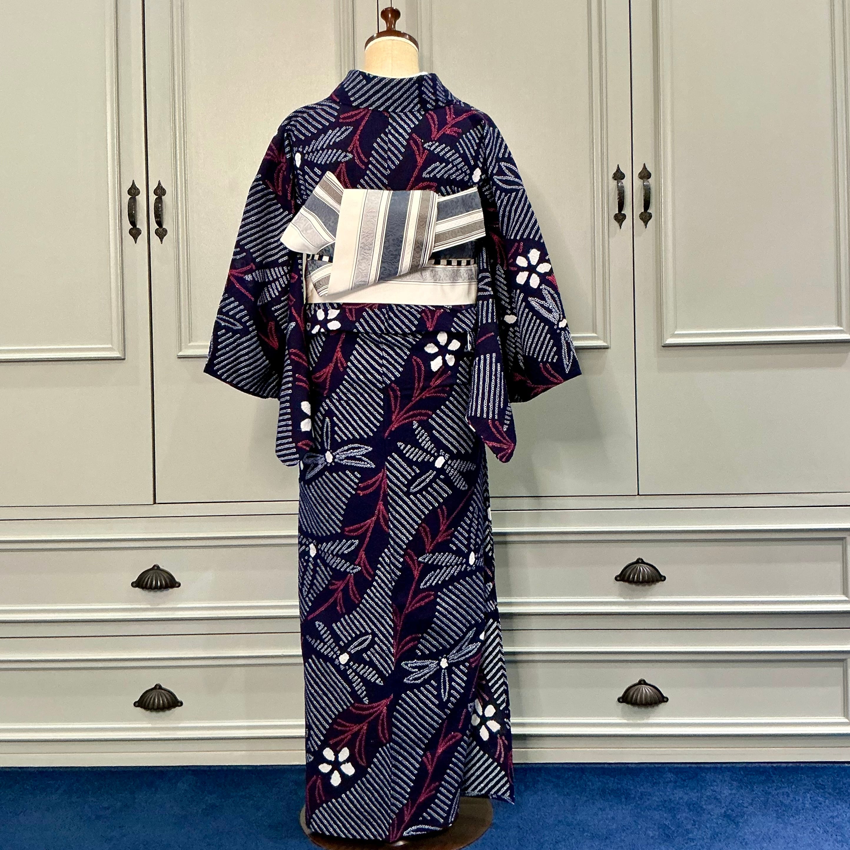 Japonisme Riverside＊とんぼ 花 藍 紺 ネイビー 大人浴衣 有松鳴海