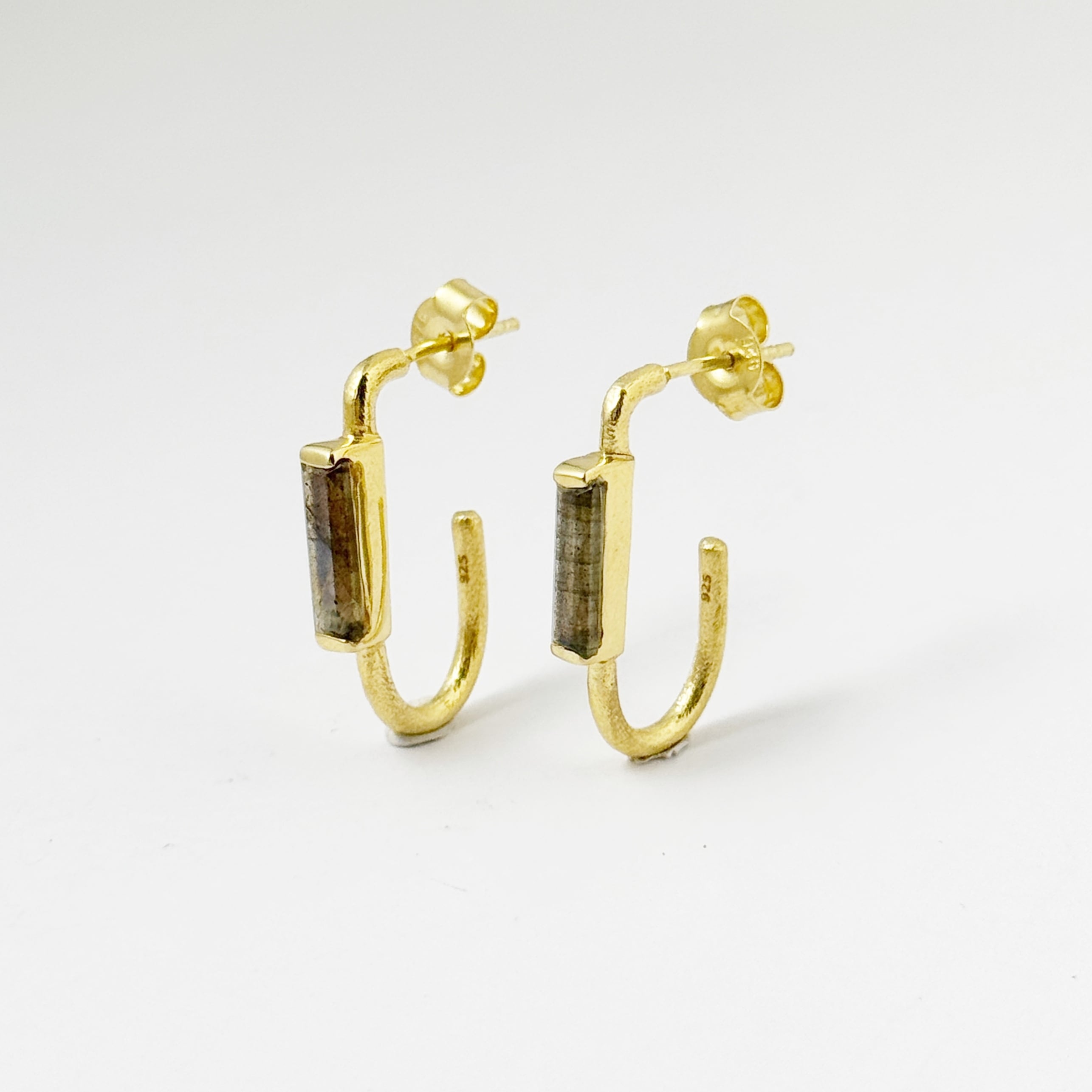 Gold Coating ラブラドライト ロングフープ スタッド ピアス