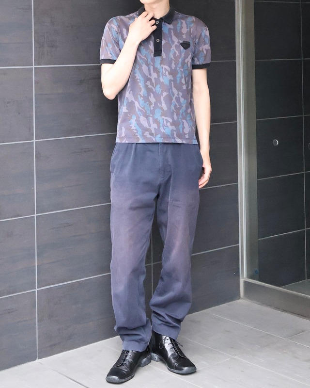 【prada】compact camouflage polo top