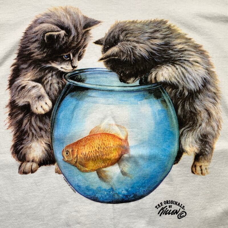 90's T.S.F. ORIGINALS プリントTee 小猫 金魚 Kittens Goldfish