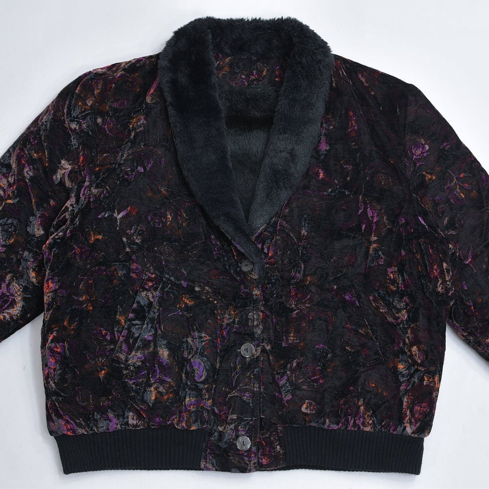 Used ペイズリー柄 ベルベット ファー ジャケット リブ ブルゾン Used ペイズリー柄 ベルベット ファー ジャケット リブ ブルゾン
