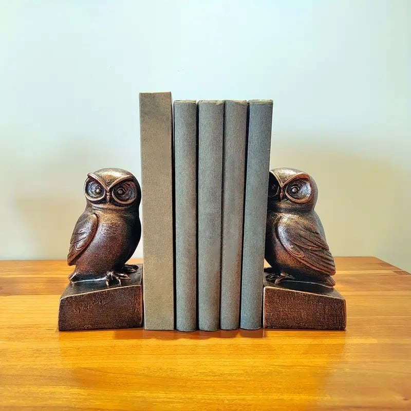ブックエンド フクロウ 本立て レトロ 金属塗装 木目調 おしゃれ