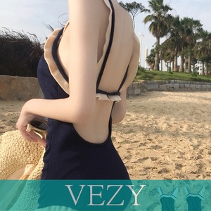 ワンピース水着 レディースモノキニ韓国風 パイピングフリル水着 背中見せ リゾート オトナ女子 セクシー オールインワン水着 海水浴 可愛い 夏海 スイムウェア ビキニ 水着 VEZY ベジー ItemNo.【21009958】