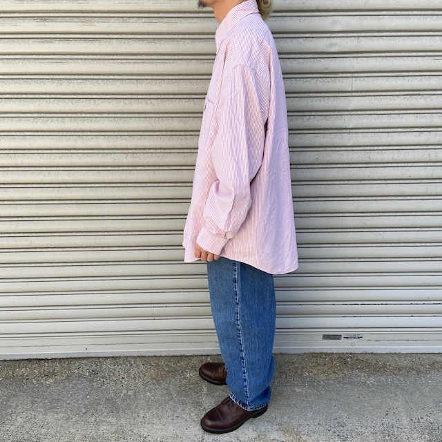 90s RalphLauren BIGSHIRT ストライプシャツ ピンク XL