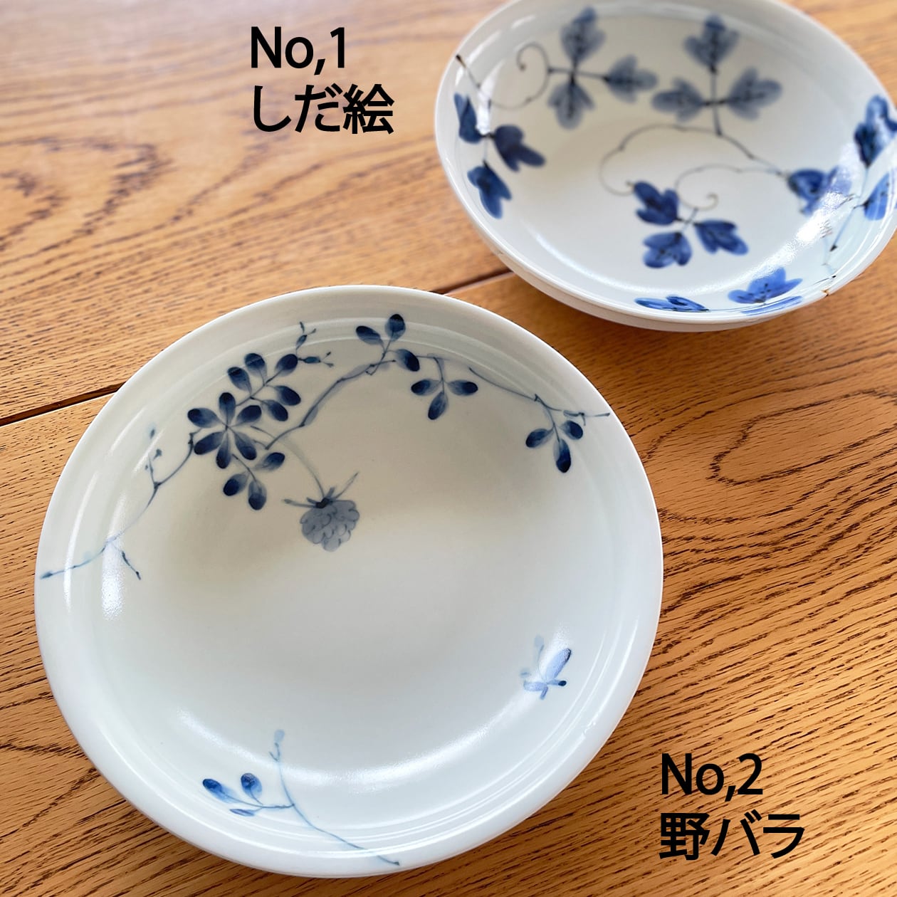 21cm深皿 No,1しだ絵 ／ No,2野バラ 作：陶房 青（波佐見焼） | に