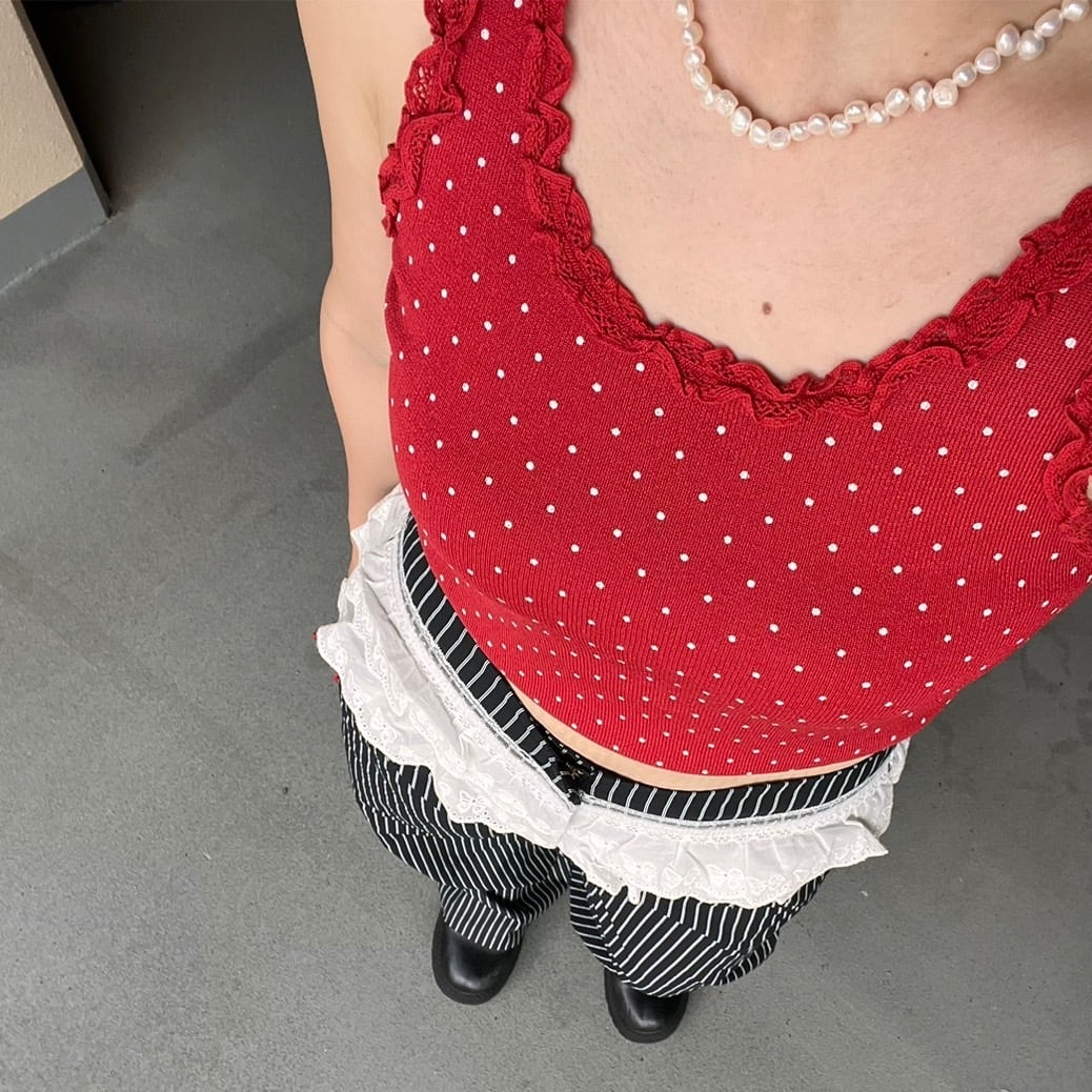 ドット柄フリルニットタンクトップ_LN02912 | lanan(ラナン)