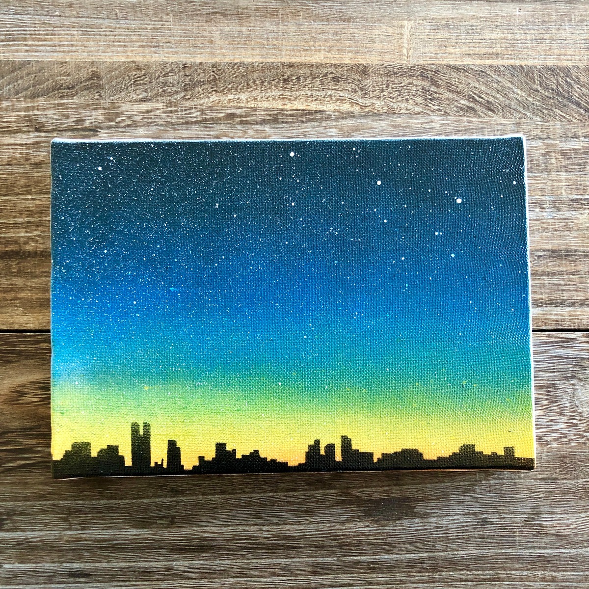 夜が来る」 原画 黄昏×街 濃い青 オレンジ 絵画 キャンバス 風景画 
