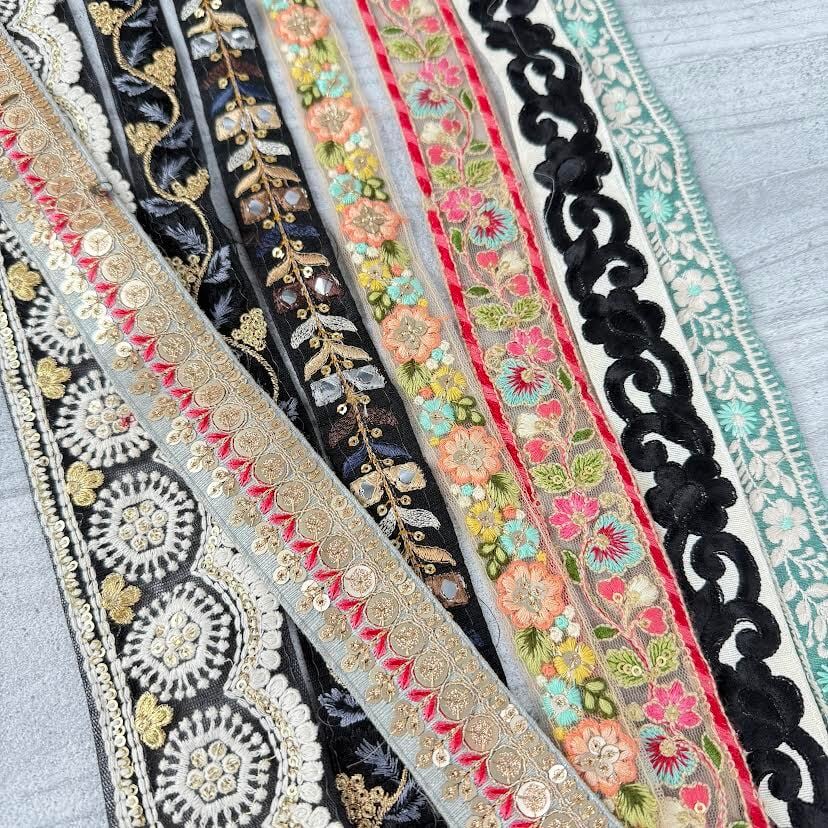 ◇ インド刺繍リボン 5本セット（合計2.5～3.5m） 【おまかせアソート