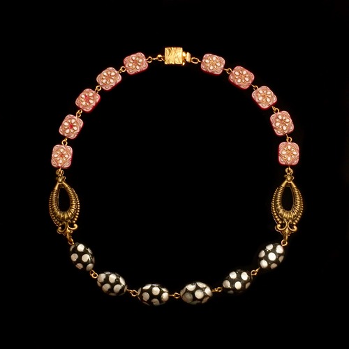 Dot black & pink boho beads necklace