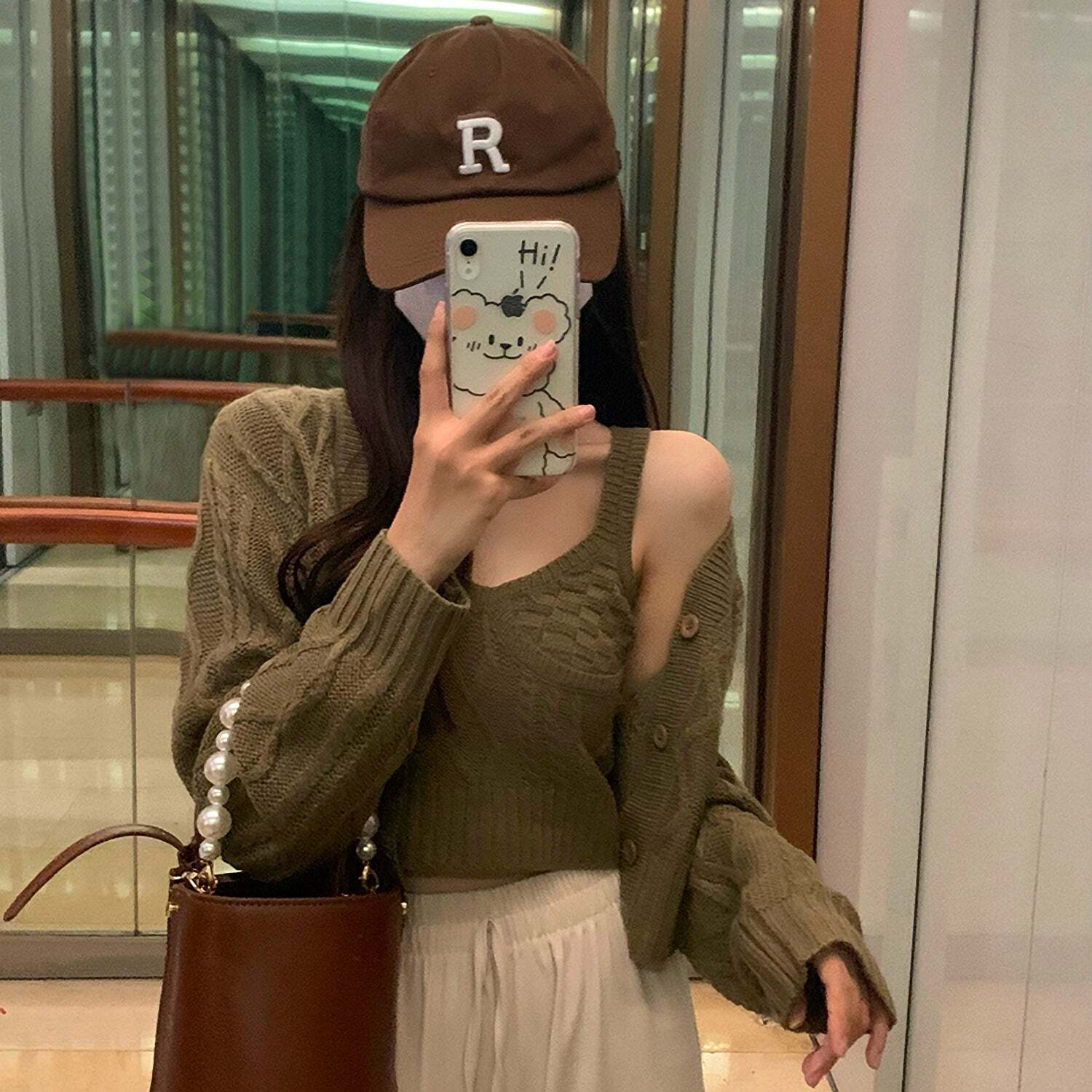 韓国カフェ 韓国ファッション 大人女性 プチプラ ニットキャミ&カーディガン セット レディース 20代コーデ 30代コーデ