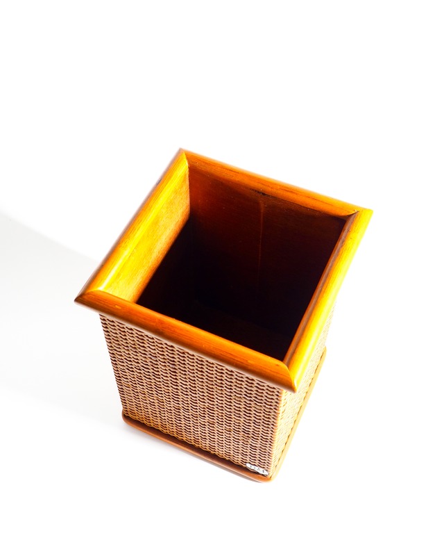 Rattan & Wood Mini Trash Can