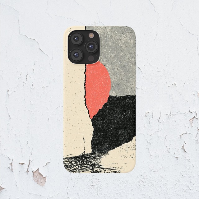 受注生産 iPhoneケース 赤い丸と黒紙片のミニマルコラージュ｜ZINEコラージュ ZINE033C