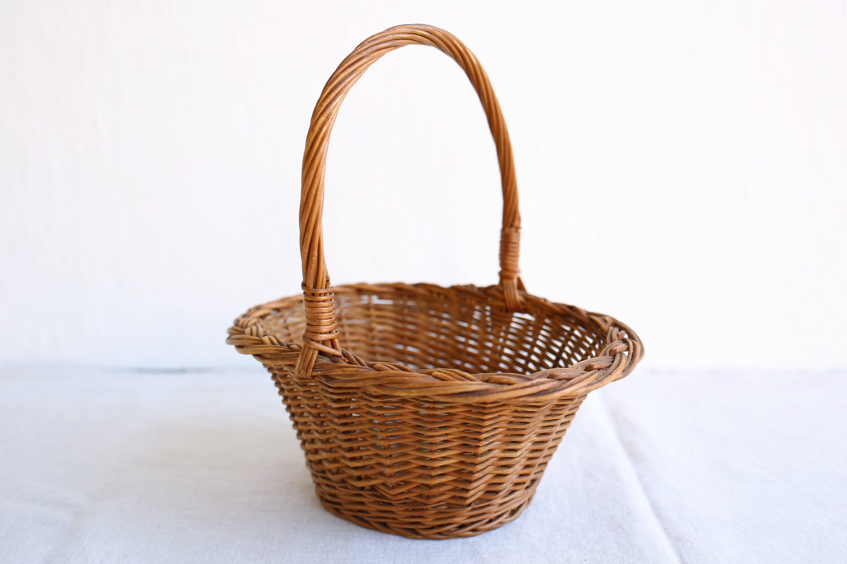 フランス アンティーク ヴィンテージ 持ち手の長い小さなパニエ N-02115