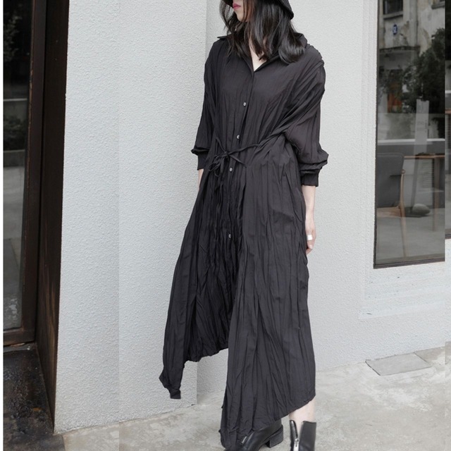 Loose wrinkled long dress C0409
