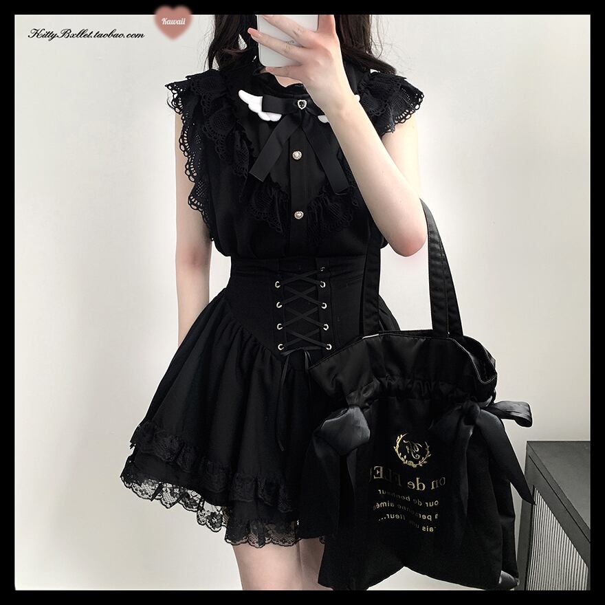 ロリィタ 地雷系 ミニスカ フレアスカート 編み上げ レース KittyBxllet 初心者