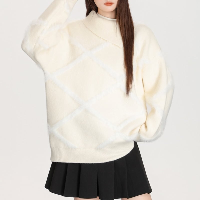 fuzzy line pattern knit pullover m1322