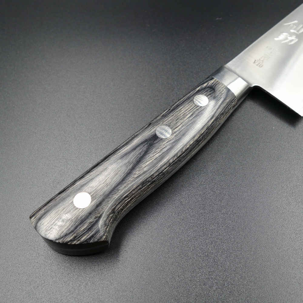 仙助 三徳包丁 越前打刃物 V金10号 口金付グレー柄 10045 | KEIJIN