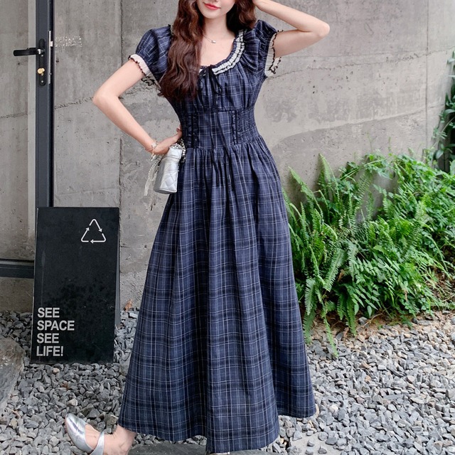 チェック柄シェイプウエストワンピース_N35