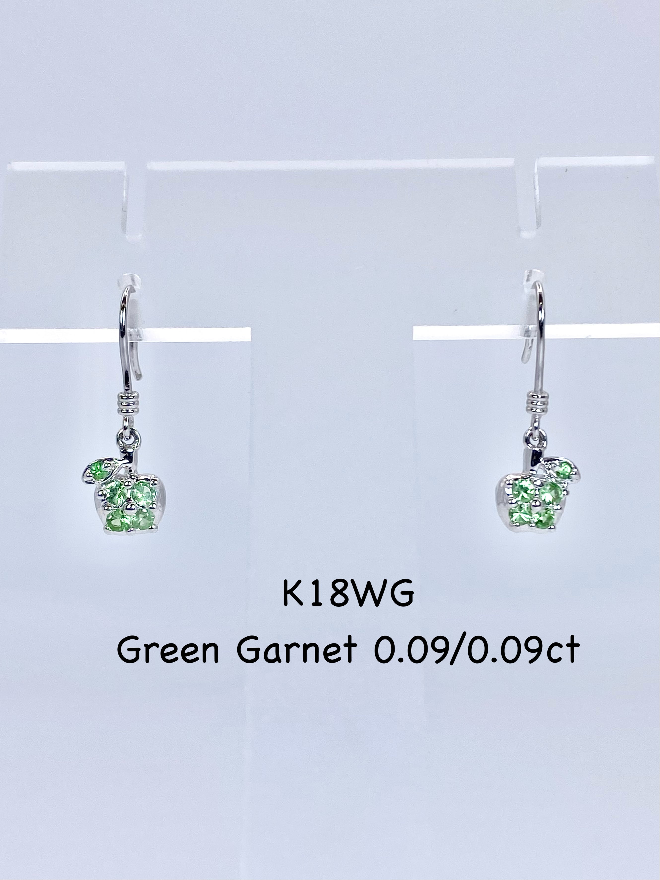 青りんご》【新品】グリーンガーネット 0.09/0.09ct K18WG ピアス