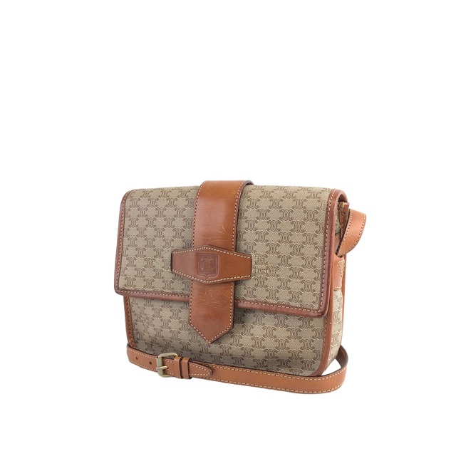 CELINE セリーヌ マカダム ブラゾン型押し PVC レザー ショルダーバッグ ベージュ vintage ヴィンテージ オールド rprdga