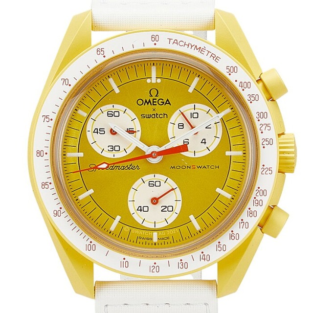 オメガ × スウォッチ SWATCH ミッション トゥ ザ サン 腕時計 S033J100 クオーツ ゴールド文字盤 ナイロン バイオセラミック メンズ OMEGA 【中古】