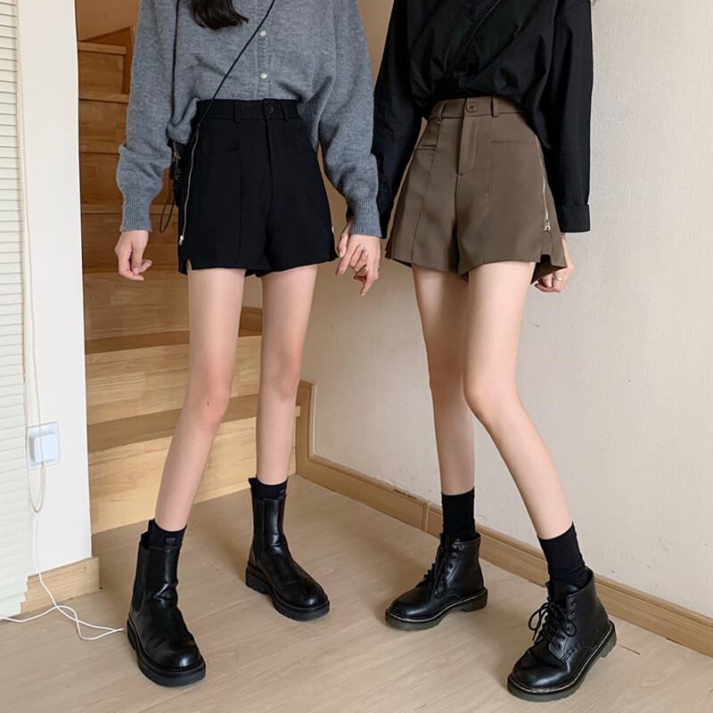 スプリングオータムブラックショーツ パンツ ルーズハイウェスト薄手ウィンター 春物 秋物 冬物 ブルマー 試着室51107839346