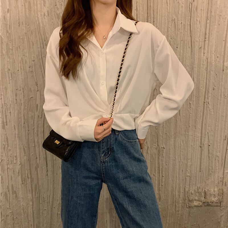 ショートスプリングルーズ ロング レトロ シャツ 春物 萌量不足95374929666