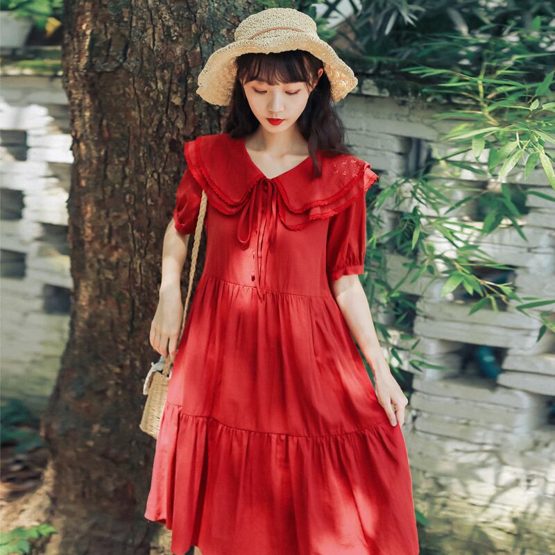 【フラダンス衣装】ワンピースドレス　レッド　赤　3L