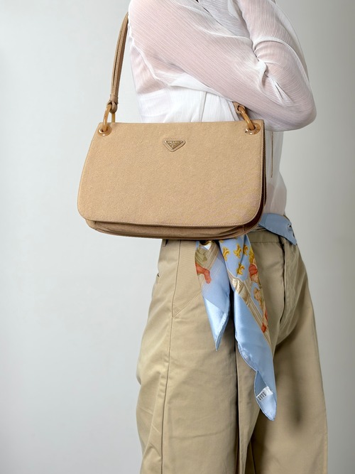 PRADA プラダ ショルダーバッグ ベージュ トライアングルロゴ キャンバス ワンショルダー vintage ヴィンテージ オールド jhervy