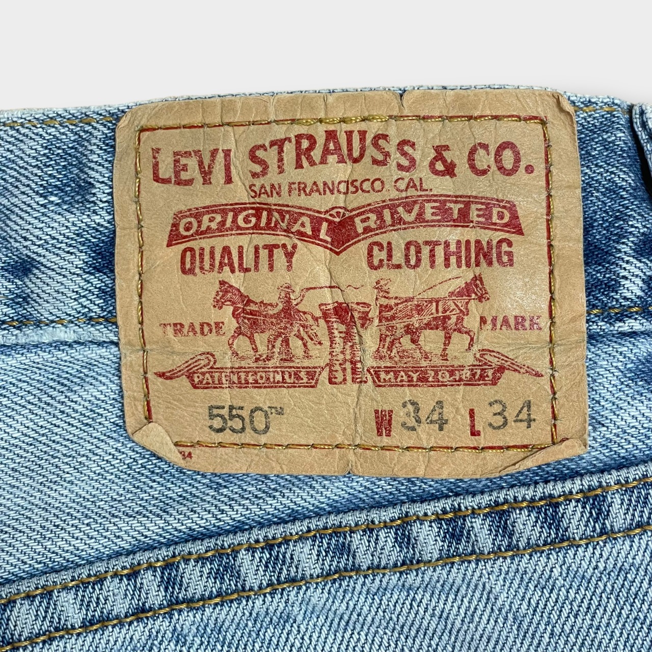 【LEVI'S】550 ジーンズ デニム ジーパン ワイドテーパード バギー ジッパーフライ W34 L34 リーバイス 色落ち ルーズ ダボパン リペア RELAXED FIT リラックスドフィット ダメージジーンズ メキシコ製 US古着