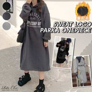 パーカー ワンピース スウェット ロゴ レディース 裏起毛 秋冬 韓国 おしゃれ 大人 カジュアル かわいい フェミニン リラックス ゆったり 体型カバー ロングワンピース チュニック 大人可愛い 大人女子
