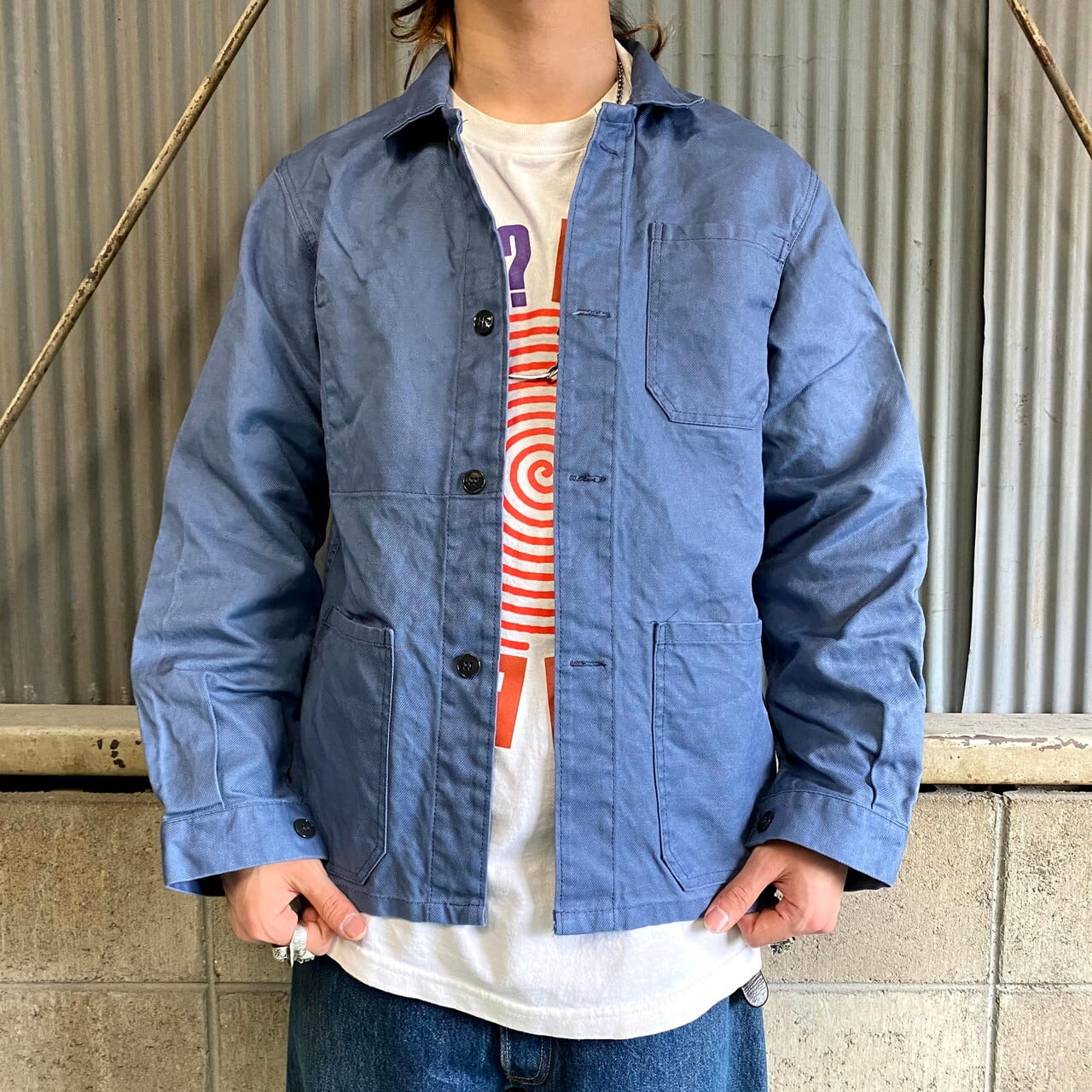 ブルーグレー コットンツイル ユーロワークジャケット メンズM