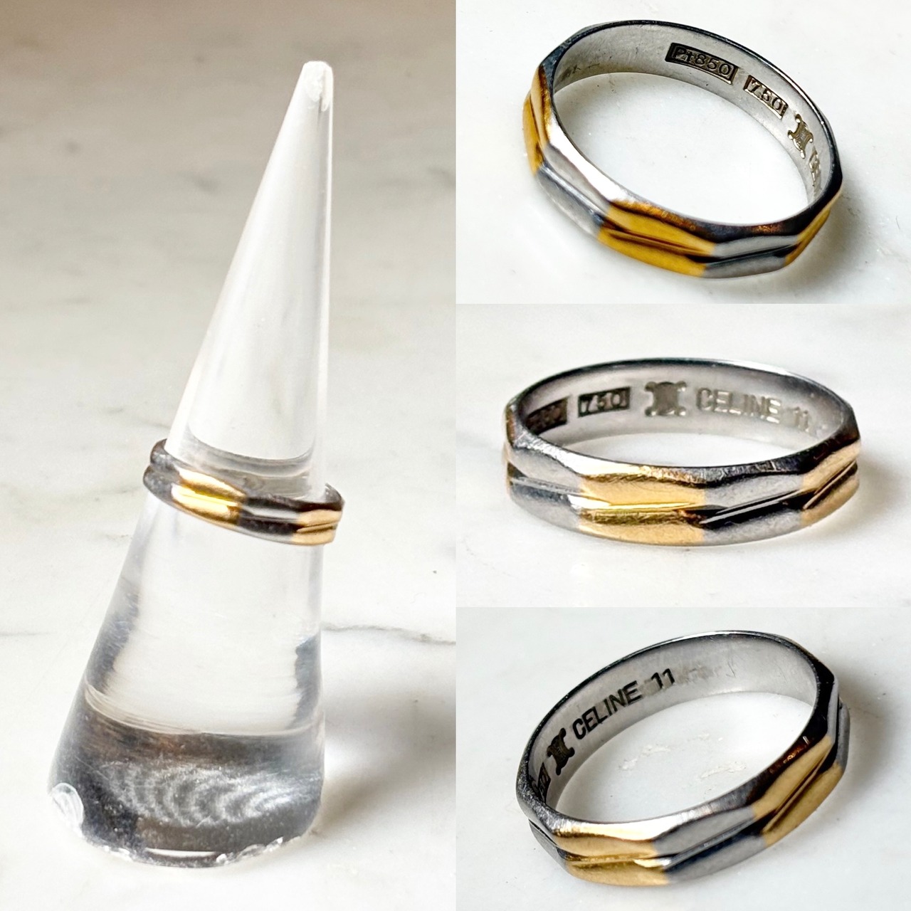 vintage CELINE k18 × platinum850 2row band ring