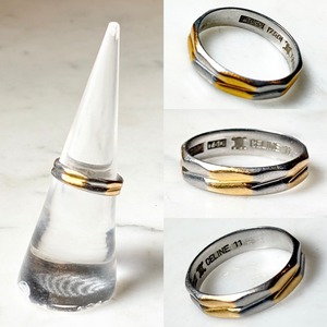 vintage CELINE k18 × platinum850 2row band ring