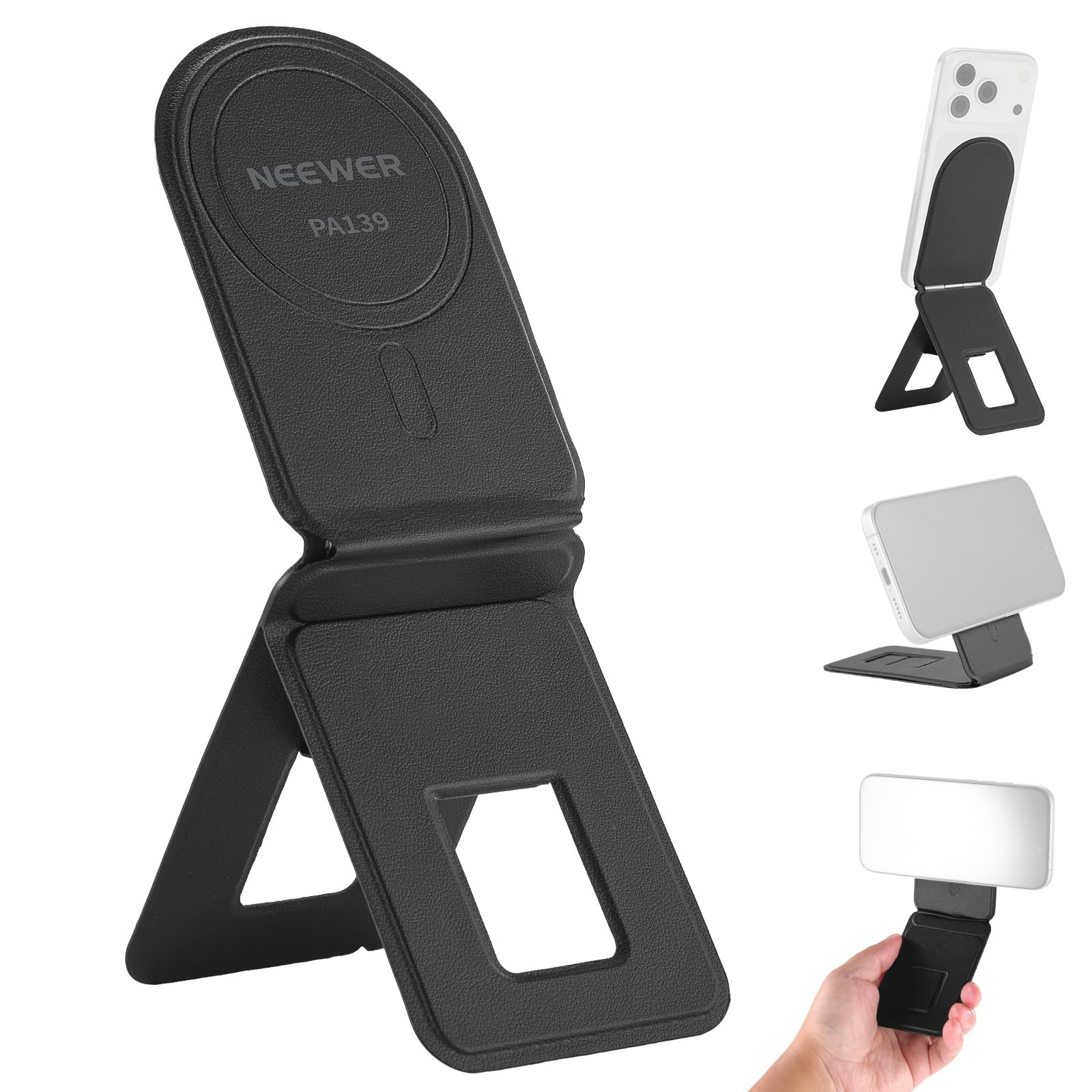 【新着特価】NEEWER スマホ卓上三脚スタンド マグネット式 自撮り棒 マルチアングル折りたたみ式 軽量 ポータブル レザー製 スマホホルダーマウント MagSafe iPhone/Android対応 ビデオ録画用 PA139