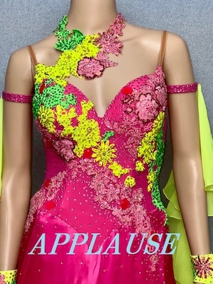 【新着】社交ダンス ドレス　スタンダード　モダンドレス　ローズピンクサテン　M～L　ST-22-23　デモ・競技用ドレス　発表会衣装　パーティドレス　ワンピース　舞台衣装